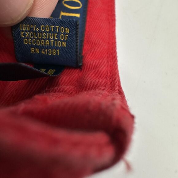 Polo Ralph Lauren Hat Cap Strap Back Mens One Size Red Cotton Embroidered Pony - Picture 9 of 9